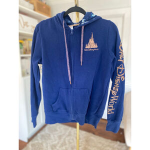 Walt Disney World 50th Anniversary Hooded Jacket Castle Graphic Zip Navy Womens